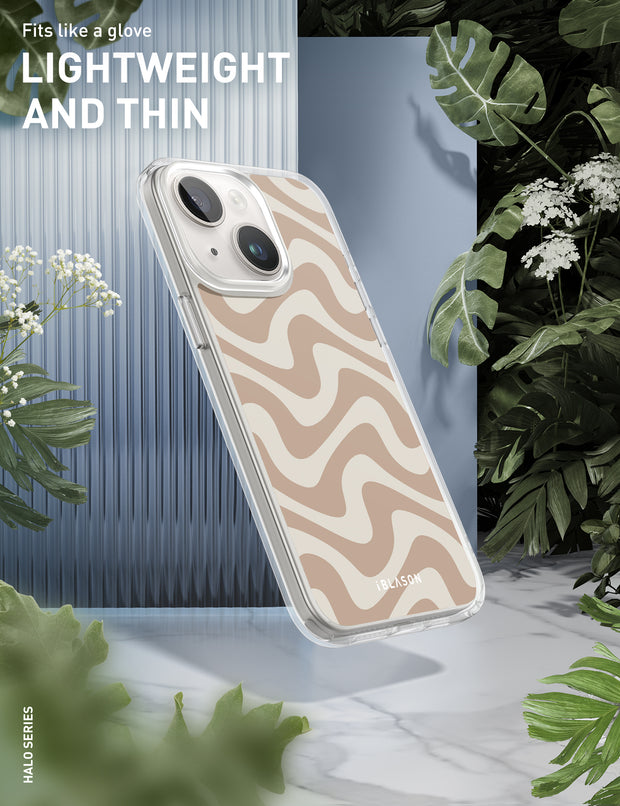 iPhone 14 Plus Halo MagSafe Cute Phone Case - Brown Retro Swirl