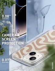iPhone 14 Plus Halo MagSafe Cute Phone Case - Brown Retro Swirl