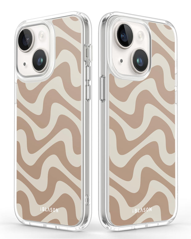 iPhone 14 Plus Halo MagSafe Cute Phone Case - Brown Retro Swirl