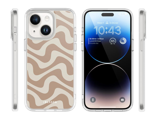 iPhone 14 Plus Halo MagSafe Cute Phone Case - Brown Retro Swirl