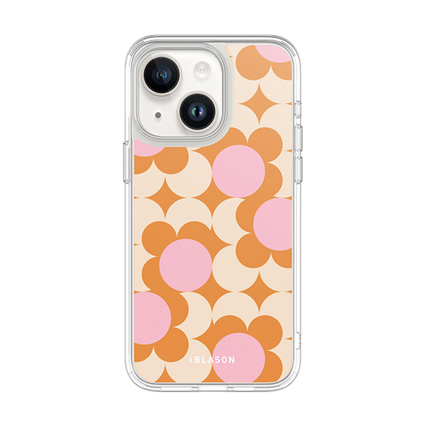 iPhone 14 Plus Halo MagSafe Cute Phone Case - Orange Retro Geometric