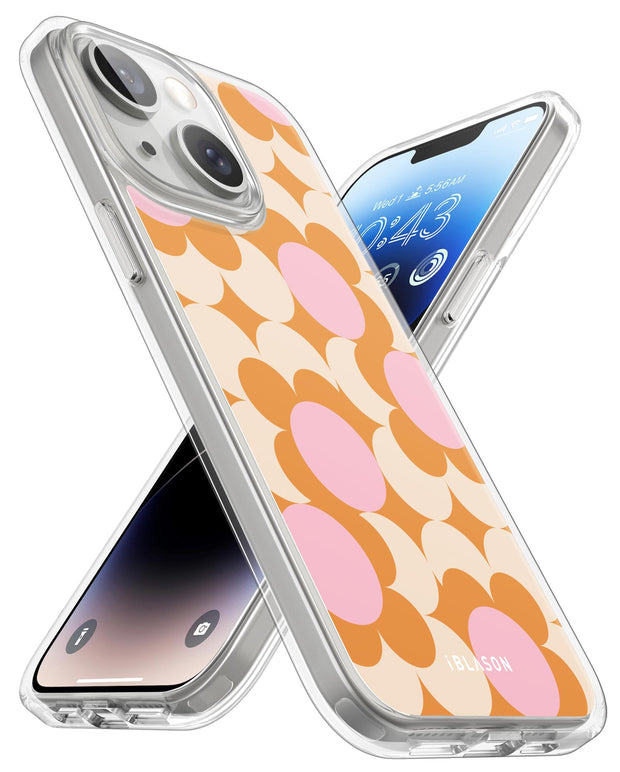 iPhone 14 Plus Halo MagSafe Cute Phone Case - Orange Retro Geometric