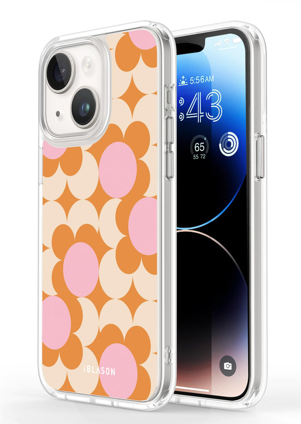 iPhone 14 Plus Halo MagSafe Cute Phone Case - Orange Retro Geometric