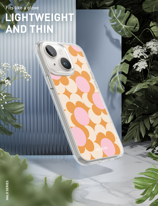 iPhone 14 Plus Halo MagSafe Cute Phone Case - Orange Retro Geometric