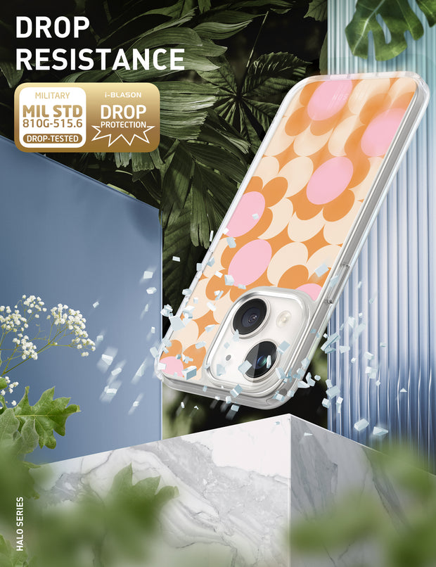 iPhone 14 Plus Halo MagSafe Cute Phone Case - Orange Retro Geometric