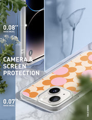 iPhone 14 Plus Halo MagSafe Cute Phone Case - Orange Retro Geometric