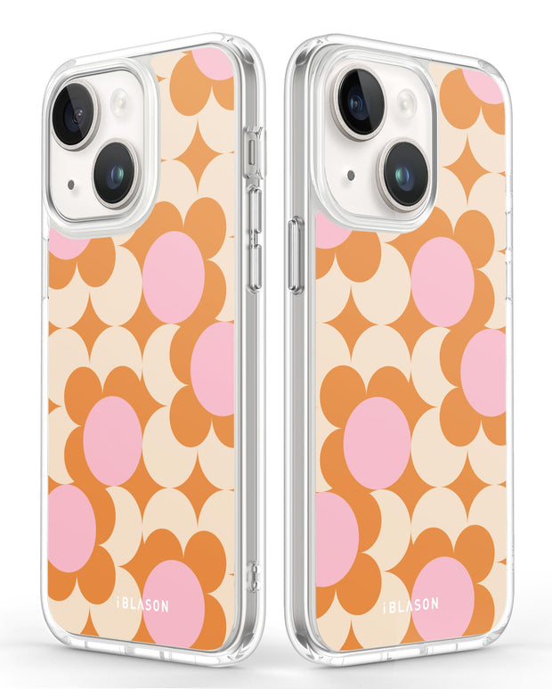 iPhone 14 Plus Halo MagSafe Cute Phone Case - Orange Retro Geometric