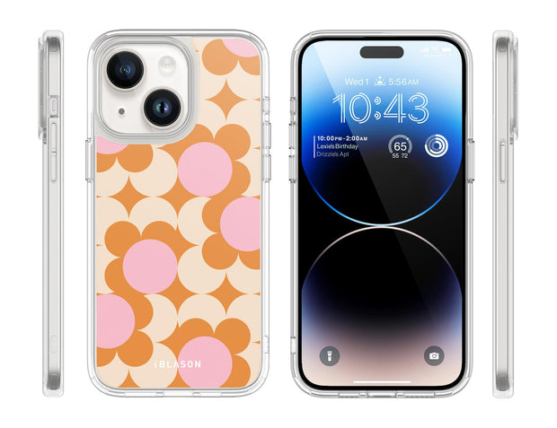 iPhone 14 Plus Halo MagSafe Cute Phone Case - Orange Retro Geometric