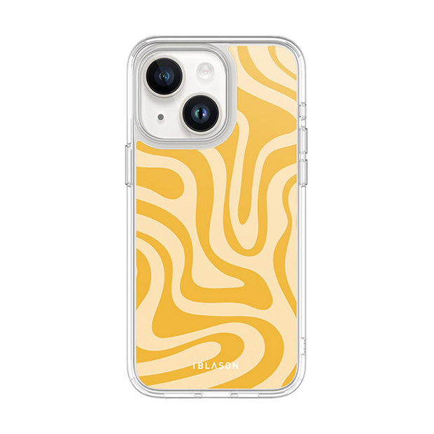 iPhone 14 Plus Halo MagSafe Cute Phone Case - Yellow Retro Swirl