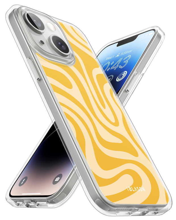 iPhone 14 Plus Halo MagSafe Cute Phone Case - Yellow Retro Swirl