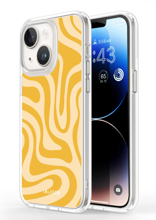 iPhone 14 Plus Halo MagSafe Cute Phone Case - Yellow Retro Swirl