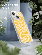 iPhone 14 Plus Halo MagSafe Cute Phone Case - Yellow Retro Swirl