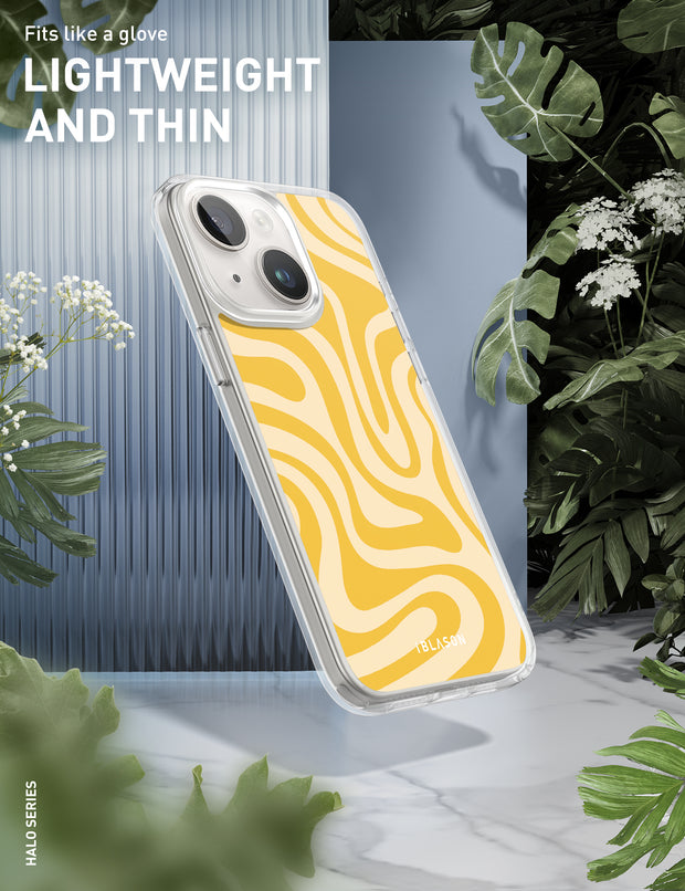 iPhone 14 Plus Halo MagSafe Cute Phone Case - Yellow Retro Swirl