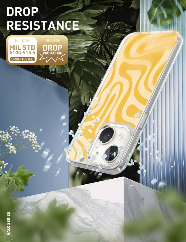 iPhone 14 Plus Halo MagSafe Cute Phone Case - Yellow Retro Swirl