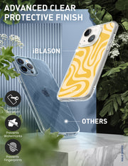 iPhone 14 Plus Halo MagSafe Cute Phone Case - Yellow Retro Swirl