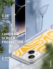 iPhone 14 Plus Halo MagSafe Cute Phone Case - Yellow Retro Swirl
