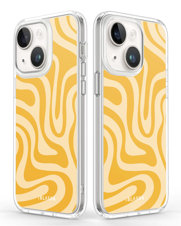 iPhone 14 Plus Halo MagSafe Cute Phone Case - Yellow Retro Swirl