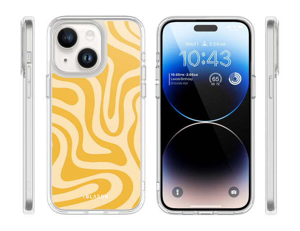iPhone 14 Plus Halo MagSafe Cute Phone Case - Yellow Retro Swirl
