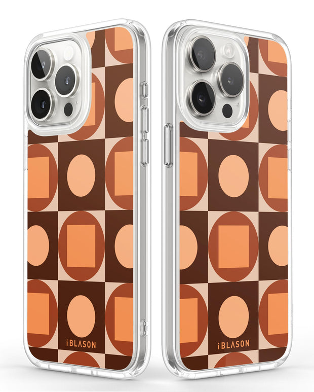 iPhone 14 Pro Max Halo MagSafe Cute Phone Case - Brown Retro Geometric
