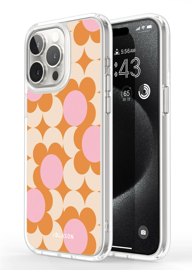 iPhone 14 Pro Max Halo MagSafe Cute Phone Case - Orange Retro Geometric