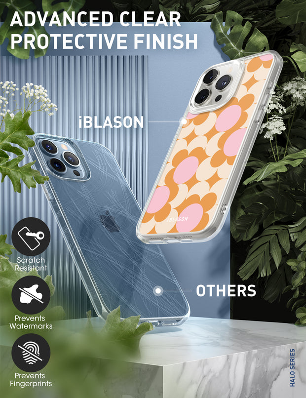 iPhone 14 Pro Max Halo MagSafe Cute Phone Case - Orange Retro Geometric