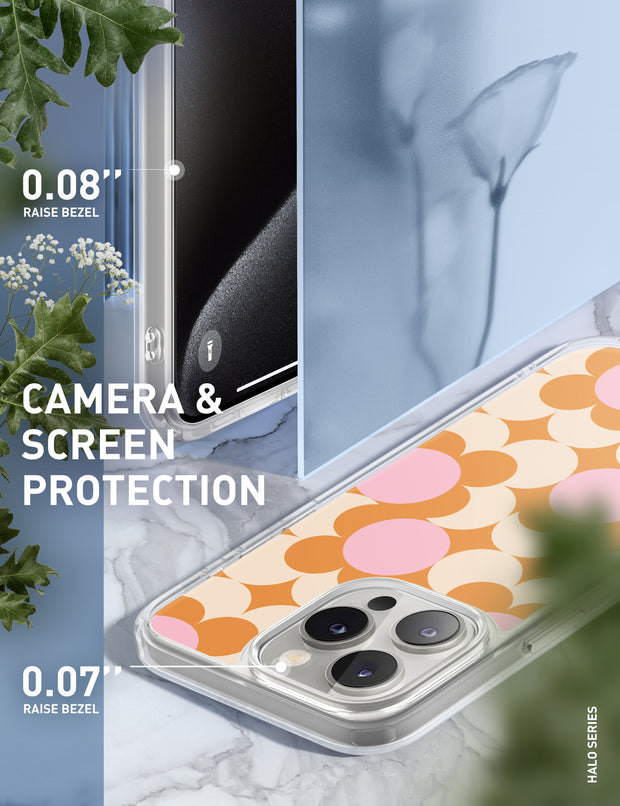 iPhone 14 Pro Max Halo MagSafe Cute Phone Case - Orange Retro Geometric