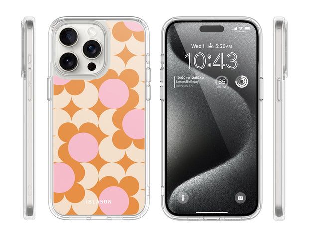 iPhone 14 Pro Max Halo MagSafe Cute Phone Case - Orange Retro Geometric