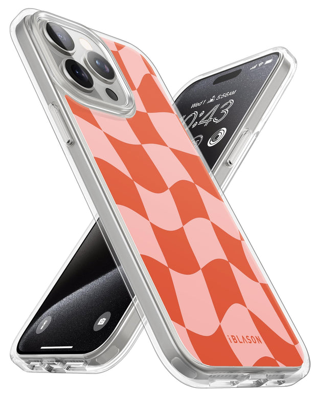 iPhone 14 Pro Max Halo MagSafe Cute Phone Case - Pink Retro Checkers