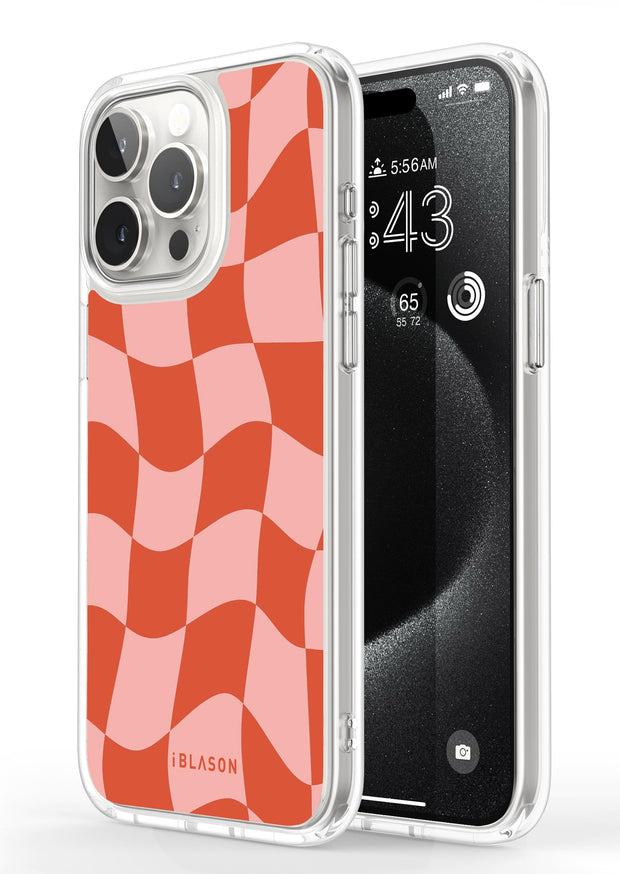 iPhone 14 Pro Max Halo MagSafe Cute Phone Case - Pink Retro Checkers