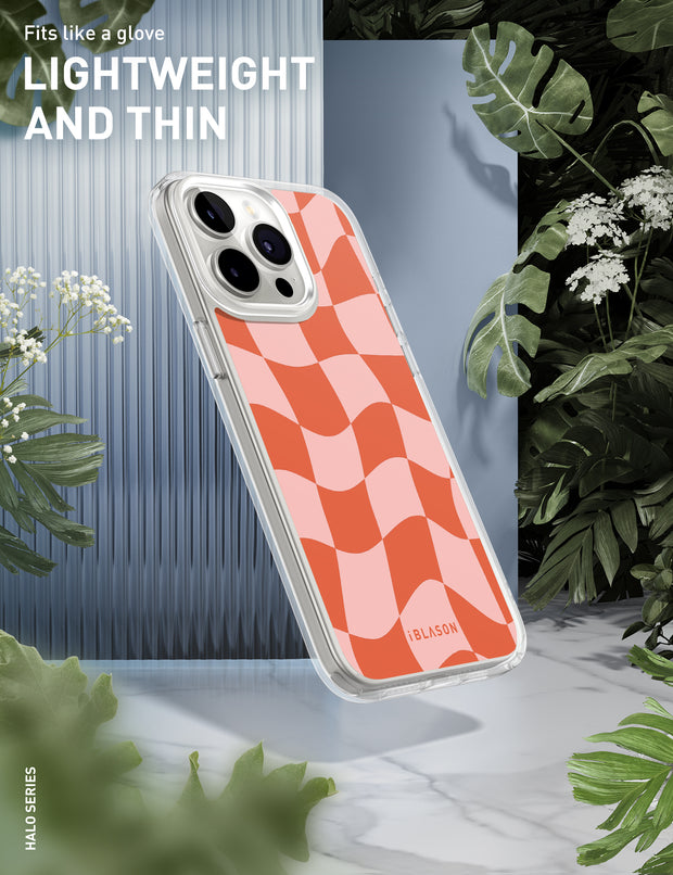 iPhone 14 Pro Max Halo MagSafe Cute Phone Case - Pink Retro Checkers