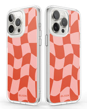 iPhone 14 Pro Max Halo MagSafe Cute Phone Case - Pink Retro Checkers