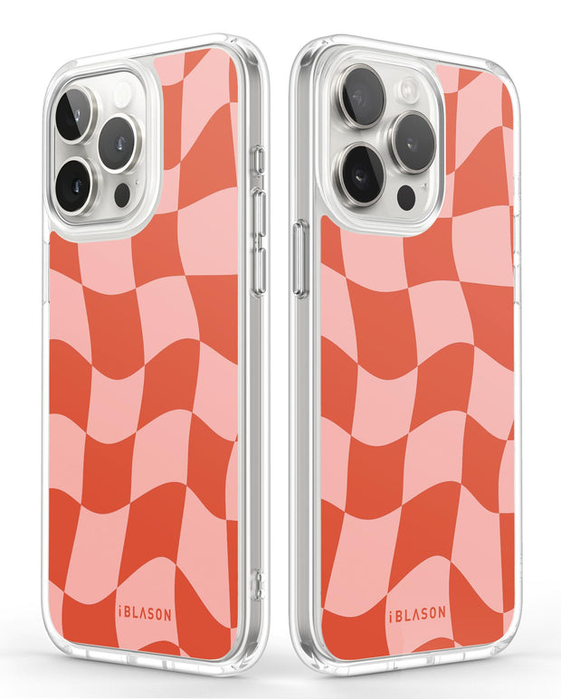 iPhone 14 Pro Max Halo MagSafe Cute Phone Case - Pink Retro Checkers