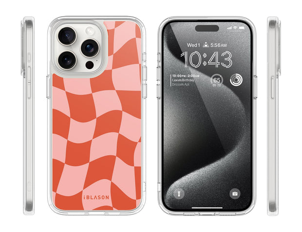 iPhone 14 Pro Max Halo MagSafe Cute Phone Case - Pink Retro Checkers