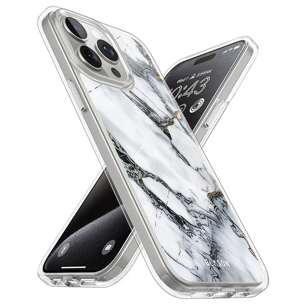 iPhone 15 Pro Max Halo MagSafe Cute Phone Case - White Marble