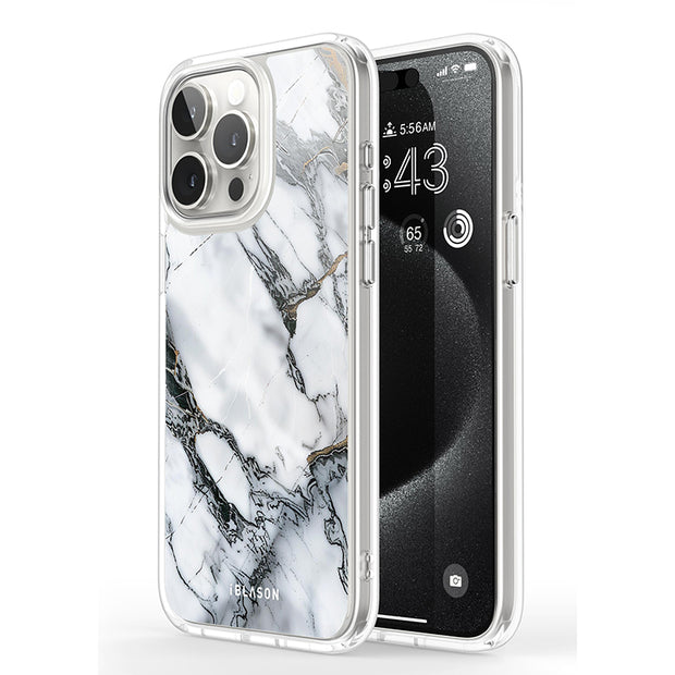 iPhone 15 Pro Max Halo MagSafe Cute Phone Case - White Marble