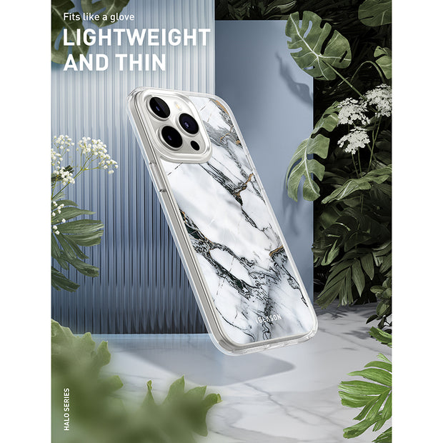iPhone 15 Pro Max Halo MagSafe Cute Phone Case - White Marble