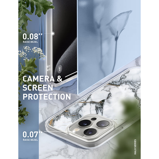 iPhone 15 Pro Max Halo MagSafe Cute Phone Case - White Marble