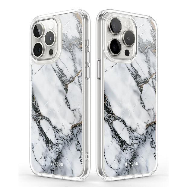 iPhone 15 Pro Max Halo MagSafe Cute Phone Case - White Marble