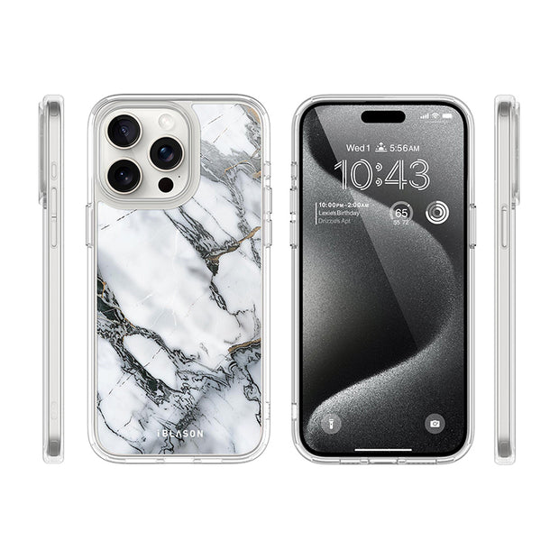 iPhone 15 Pro Max Halo MagSafe Cute Phone Case - White Marble