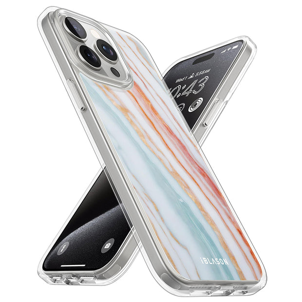 iPhone 15 Pro Max Halo MagSafe Cute Phone Case - Marble Rainbow