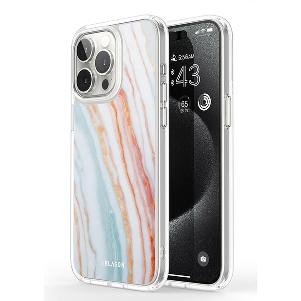 iPhone 15 Pro Max Halo MagSafe Cute Phone Case - Marble Rainbow