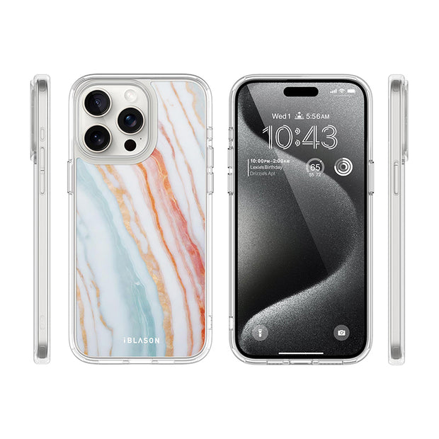 iPhone 15 Pro Max Halo MagSafe Cute Phone Case - Marble Rainbow