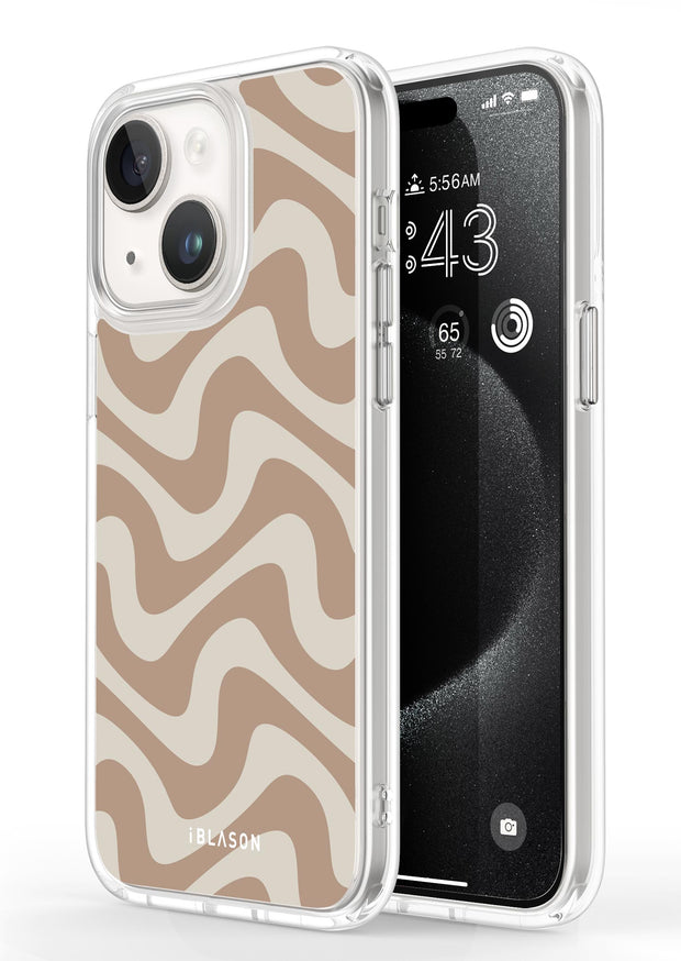 iPhone 15 Halo MagSafe Cute Phone Case - Brown Retro Swirl