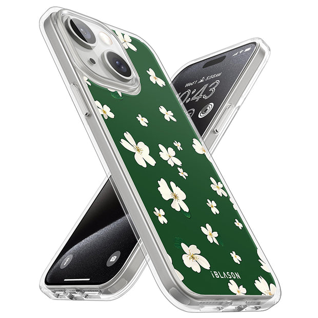 iPhone 15 Halo Cute Phone Case - Green Daisies