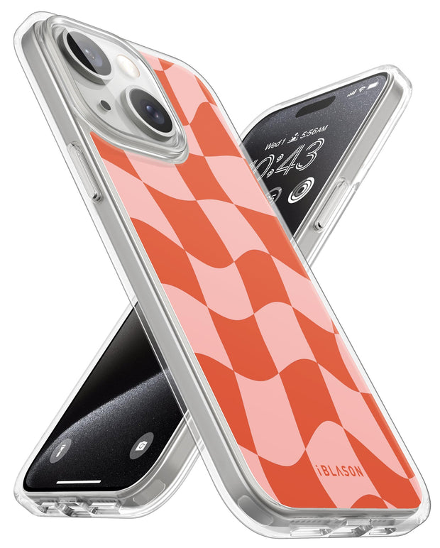 iPhone 15 Halo MagSafe Cute Phone Case - Pink Retro Checkers