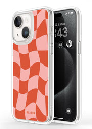 iPhone 15 Halo MagSafe Cute Phone Case - Pink Retro Checkers