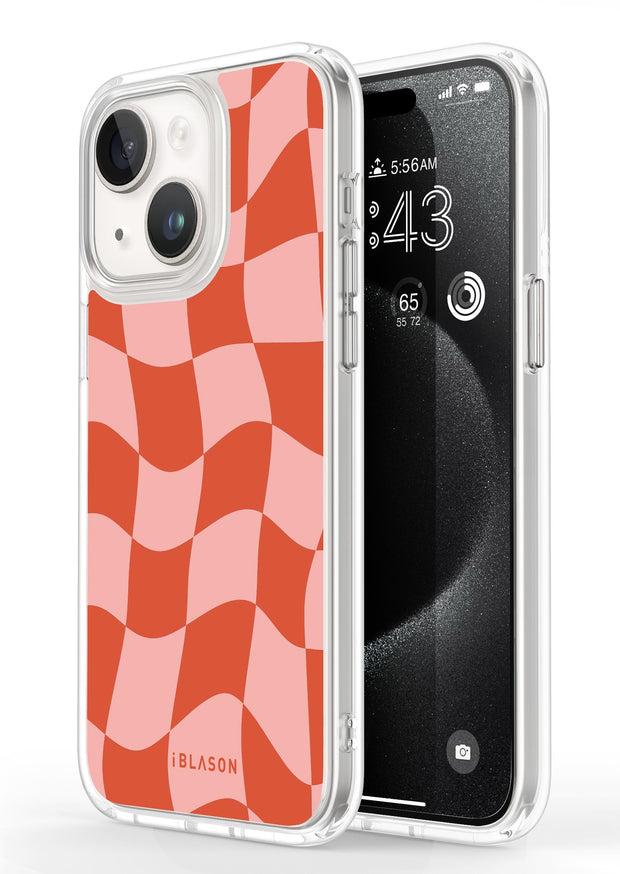 iPhone 15 Halo MagSafe Cute Phone Case - Pink Retro Checkers