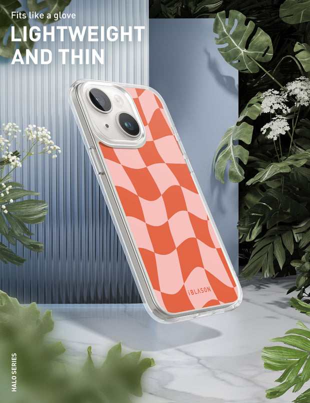 iPhone 15 Halo MagSafe Cute Phone Case - Pink Retro Checkers