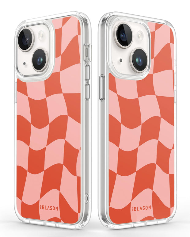 iPhone 15 Halo MagSafe Cute Phone Case - Pink Retro Checkers