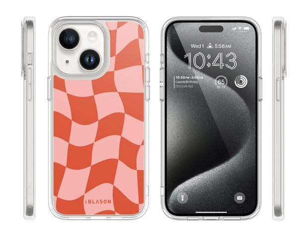 iPhone 15 Halo MagSafe Cute Phone Case - Pink Retro Checkers
